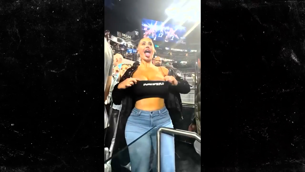 Danii Banks raiders stadium!!! Busty adult model flashes her bare boobs at NFL game